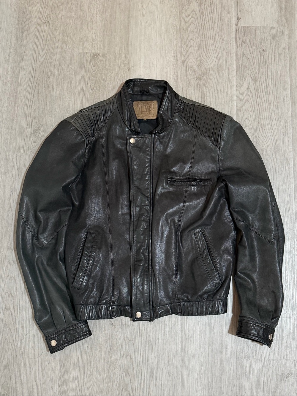 Classic Black Genuine Leather Jacket Size 38